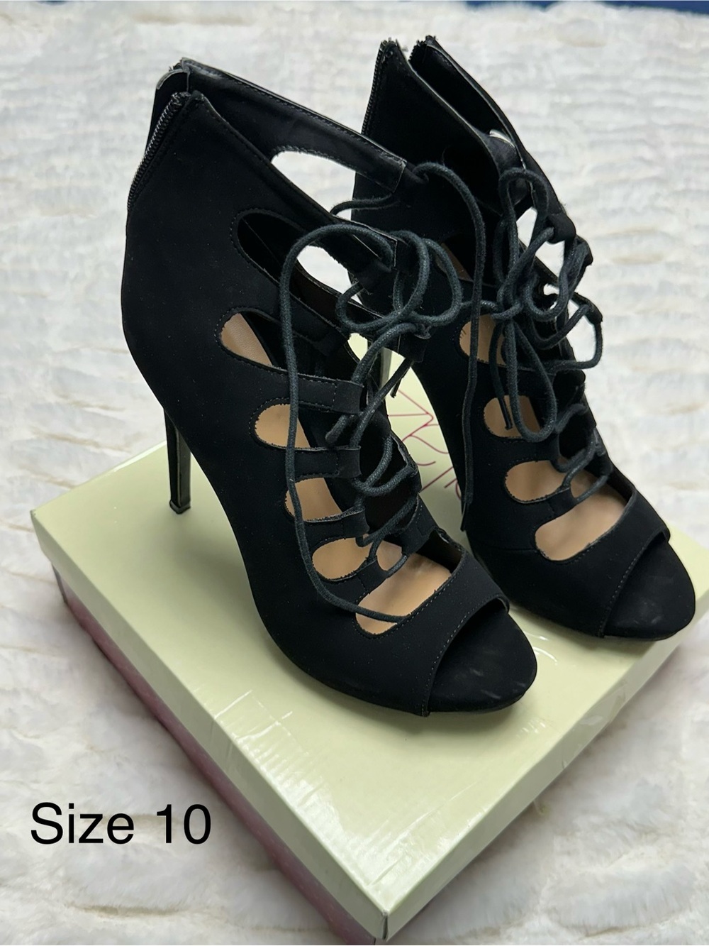 Lace-Up Peep Toe High Heel Sandals - Black